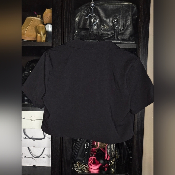 Sunday Best Womens Medium ButtonUp Collard Cropped Blouse Shirt Top Like New - Picture 3 of 9